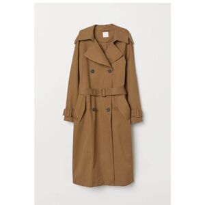 H&M Double Breasted Trench Coat Belted Cotton Brown Women's XS
